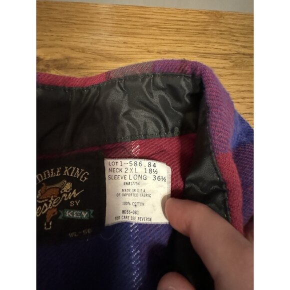 Saddle King Western Men Size Neck 2XL 18 1/2 Flannel Shirt Pearl Snap USA VTG - Picture 3 of 9